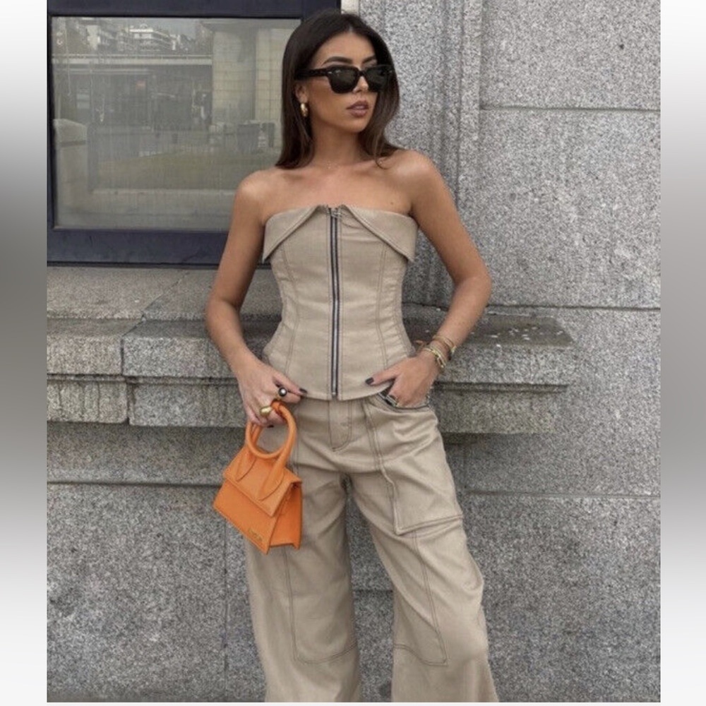 ZARA Khaki Chic Couture Zippered Corset & Pants Set
